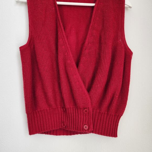 Vintage Red V-Neckline Sleeveless Knit Wrap Top M - Picture 4 of 9